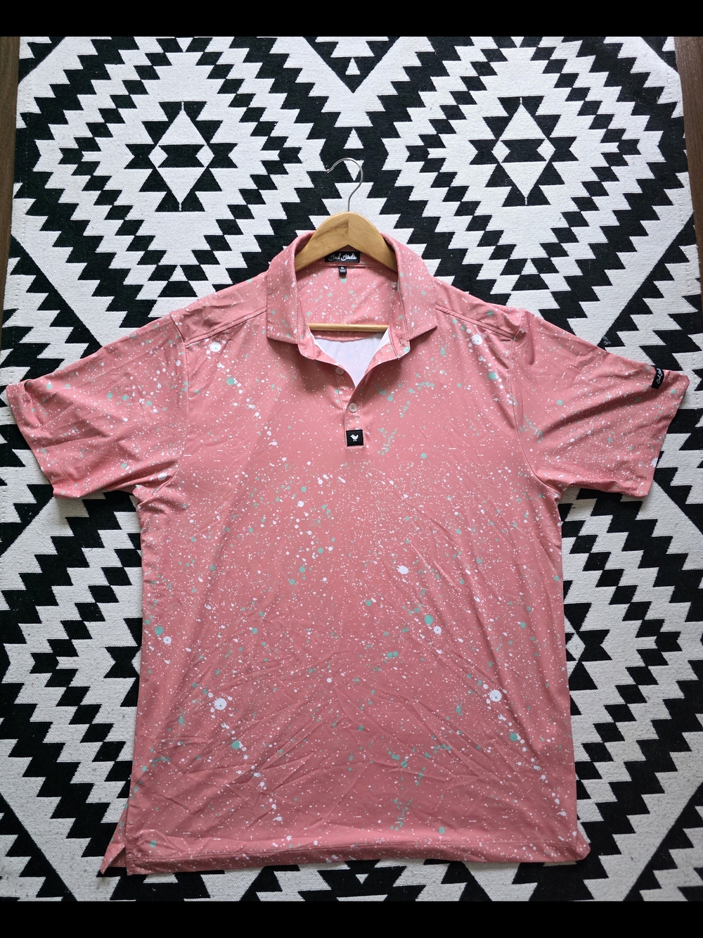 Bad Birdie Coral Splatter Polo with Mint and White Accents
